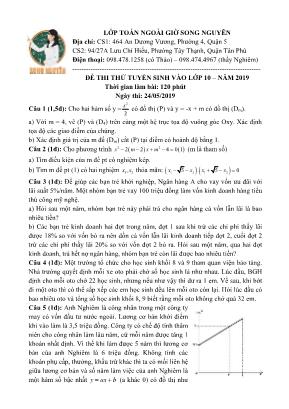 Đề thi thử tuyển sinh vào Lớp 10 môn Toán năm 2019 - Ngày thi 24052019 - Lớp toán ngoài giờ Song Nguyên